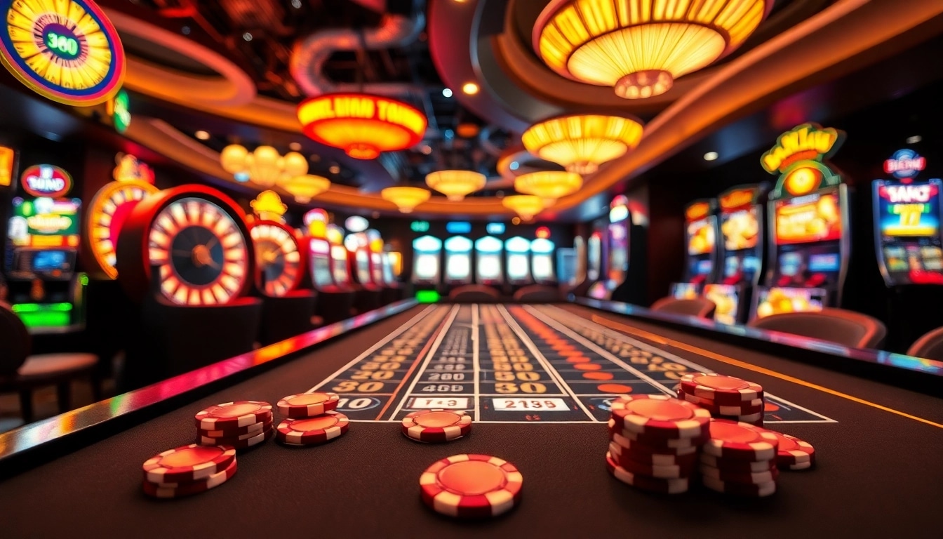 Experience the excitement of y3娱乐 at a lively casino gaming table filled with colorful chips and cards.