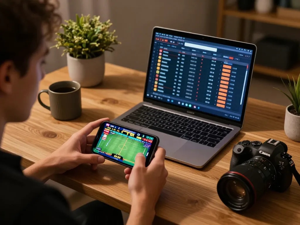 Engaged user utilizing kjc mobile betting app, showcasing a dynamic online gaming experience.