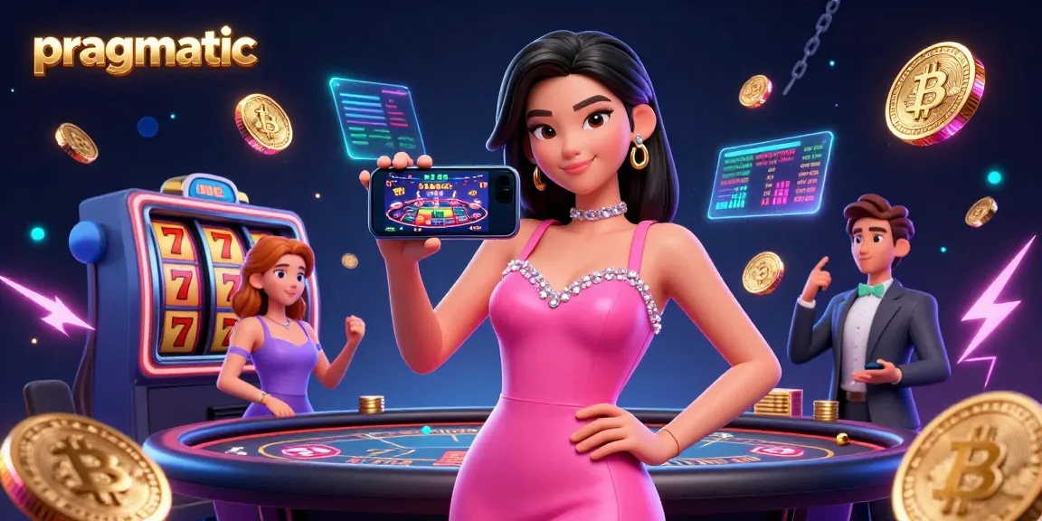 Experience pragmatic slot games with a stylish Asian woman showcasing live dealer action on her smartphone.
