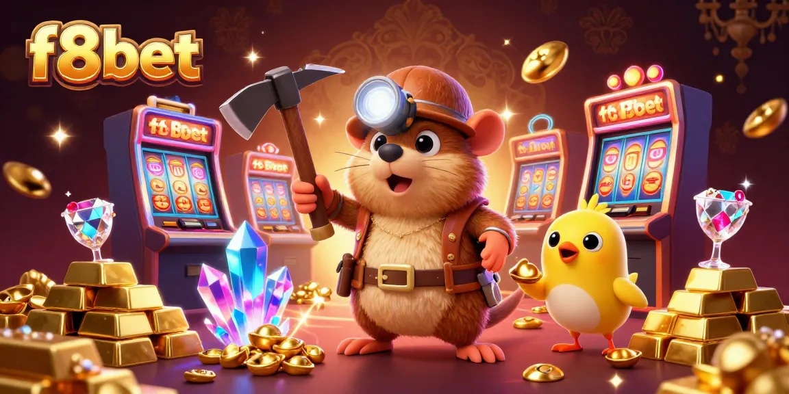 Explore the vibrant world of f8bet with sparkling treasures and a lucky miner in 3D.