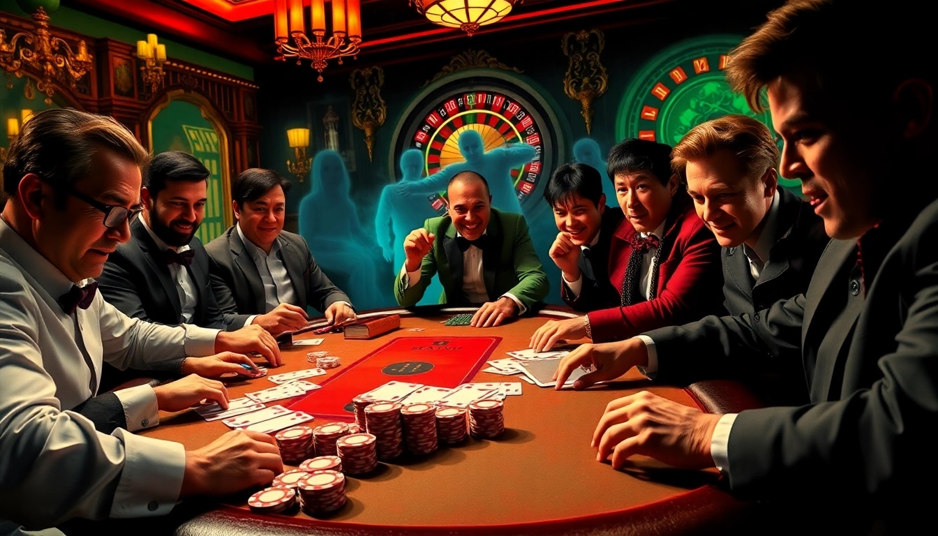 Experience the thrill of gambling with Truyên ma kinh dị themes at a vibrant poker table.