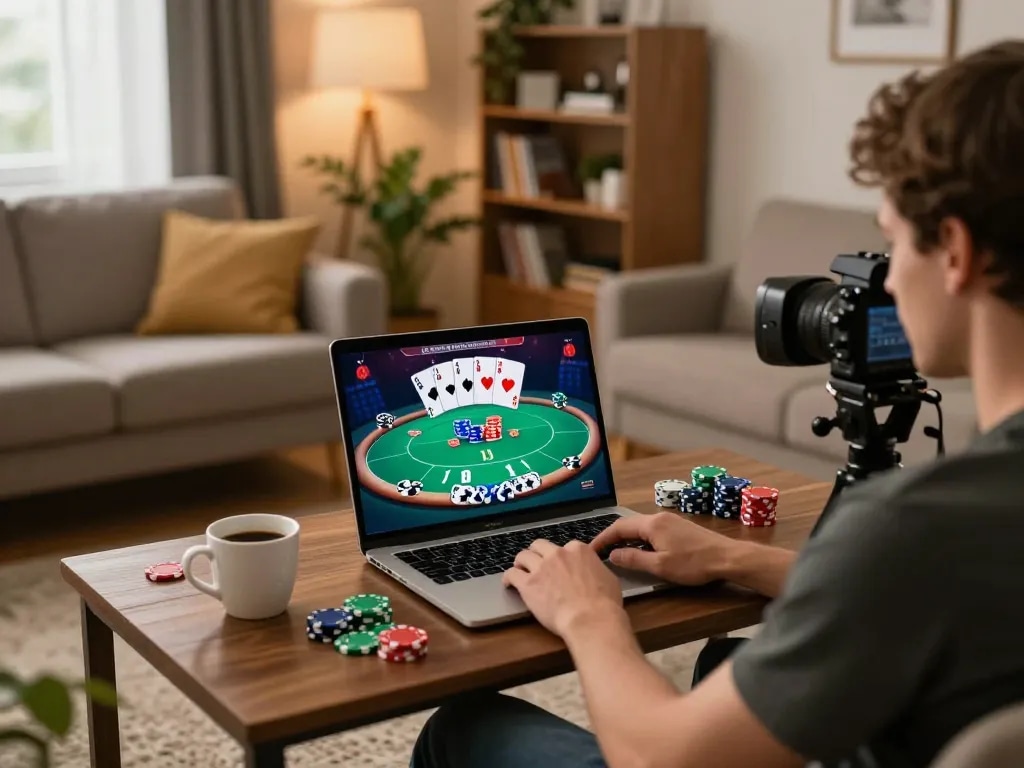 LUCK8 thu hút người chơi trong trò chơi poker trực tuyến, giới thiệu những lá bài và chips sống động trong một không gian ấm cúng tại nhà.