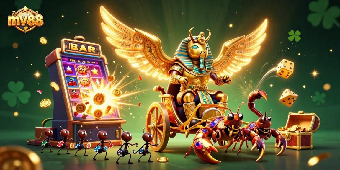 Experience thrilling gameplay at mv88 with this vibrant and dynamic casino scene illustration.