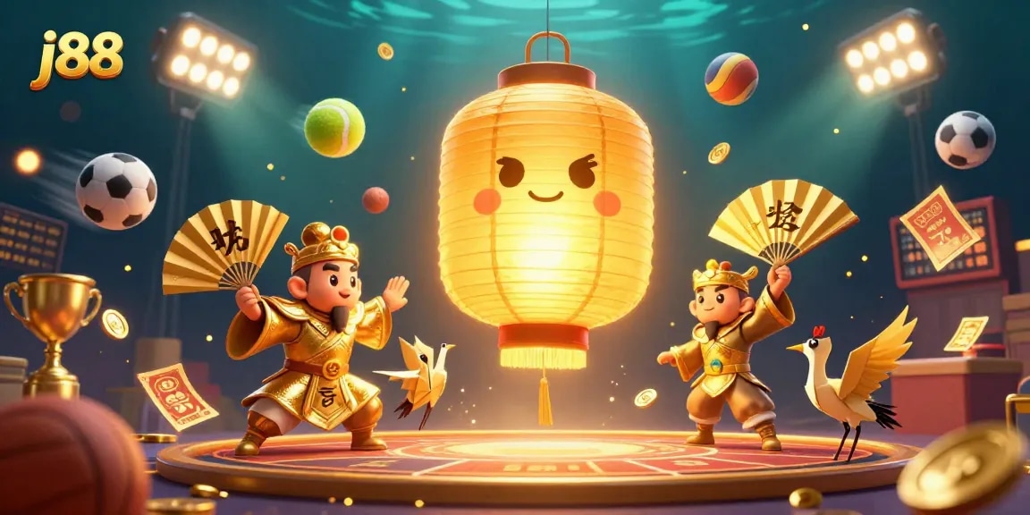 Experience thrilling j88 action with a vibrant 3D casino scene full of sports-themed excitement.