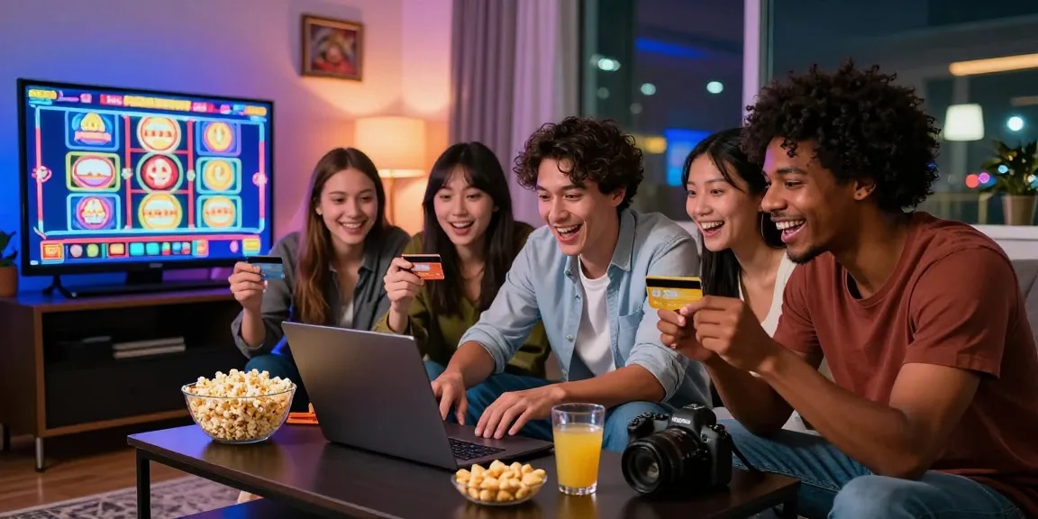 Exciting scene of friends enjoying games at casinos that accept credit cards in a lively home setting.