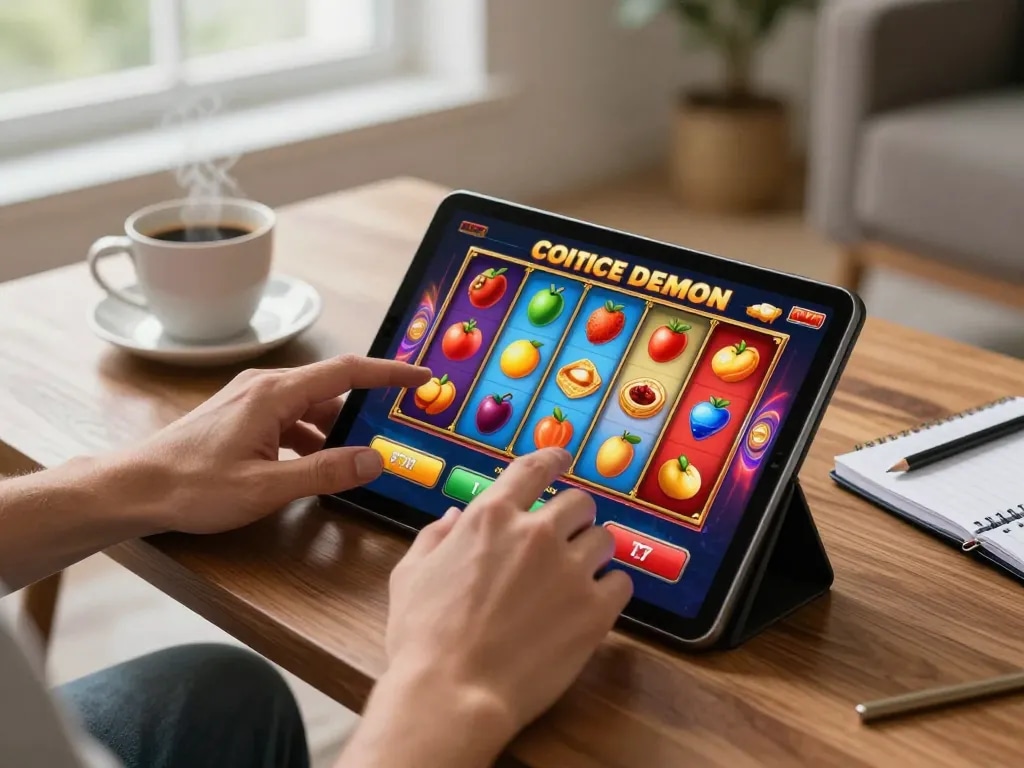 Engaging scene of nổ hũ game on tablet, showcasing excitement of mobile slots.