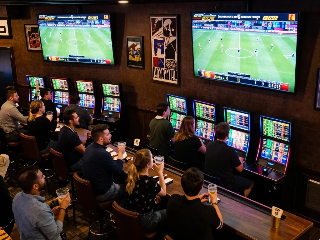 Engaged fans placing bets at okking during live sports events, immersed in the competitive atmosphere.