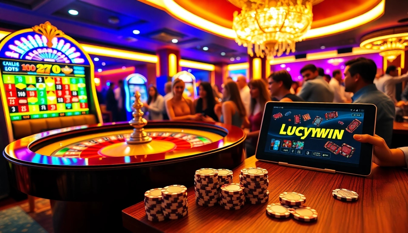 Experience high-stakes action with Luckywin at a vibrant casino table scene.