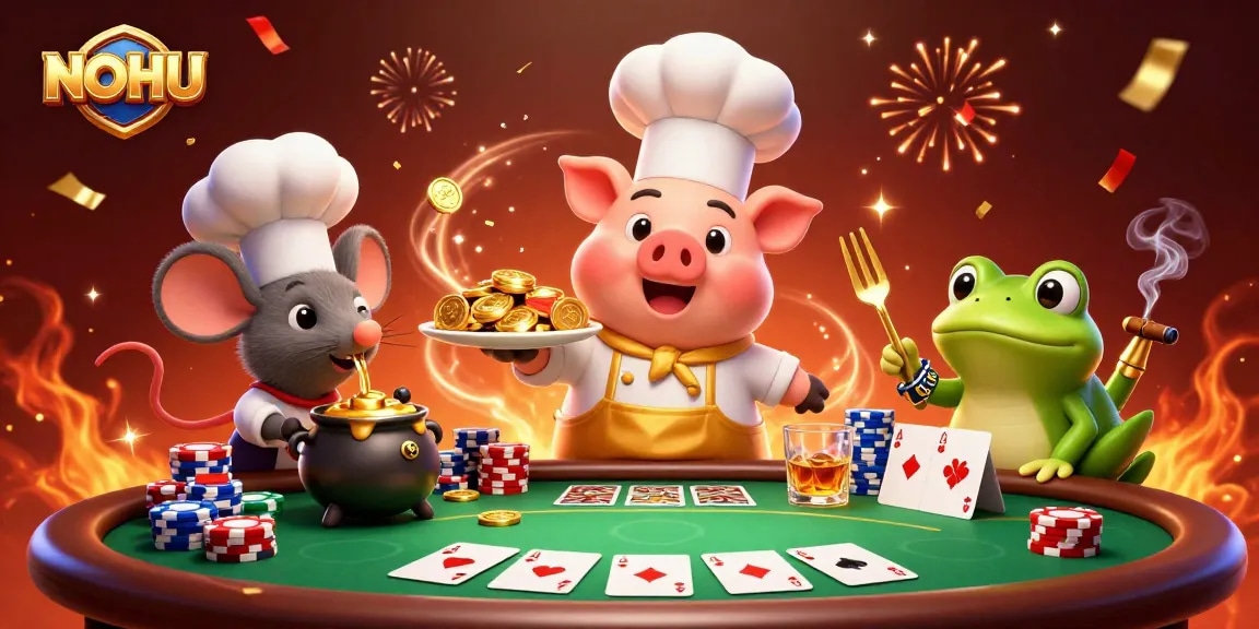 Experience the thrilling game action at NOHU with vibrant characters and a festive casino atmosphere.