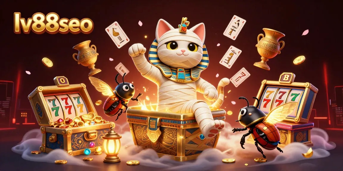 Experience thrilling action at lv88seo with a mummy cat in a vibrant pyramid casino setting.