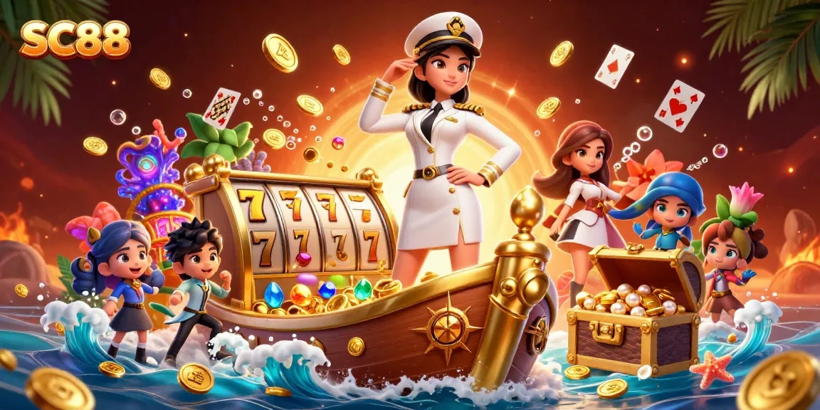 Experience thrilling games at SC88 with vibrant slots and golden treasures in a rich, dynamic casino scene.