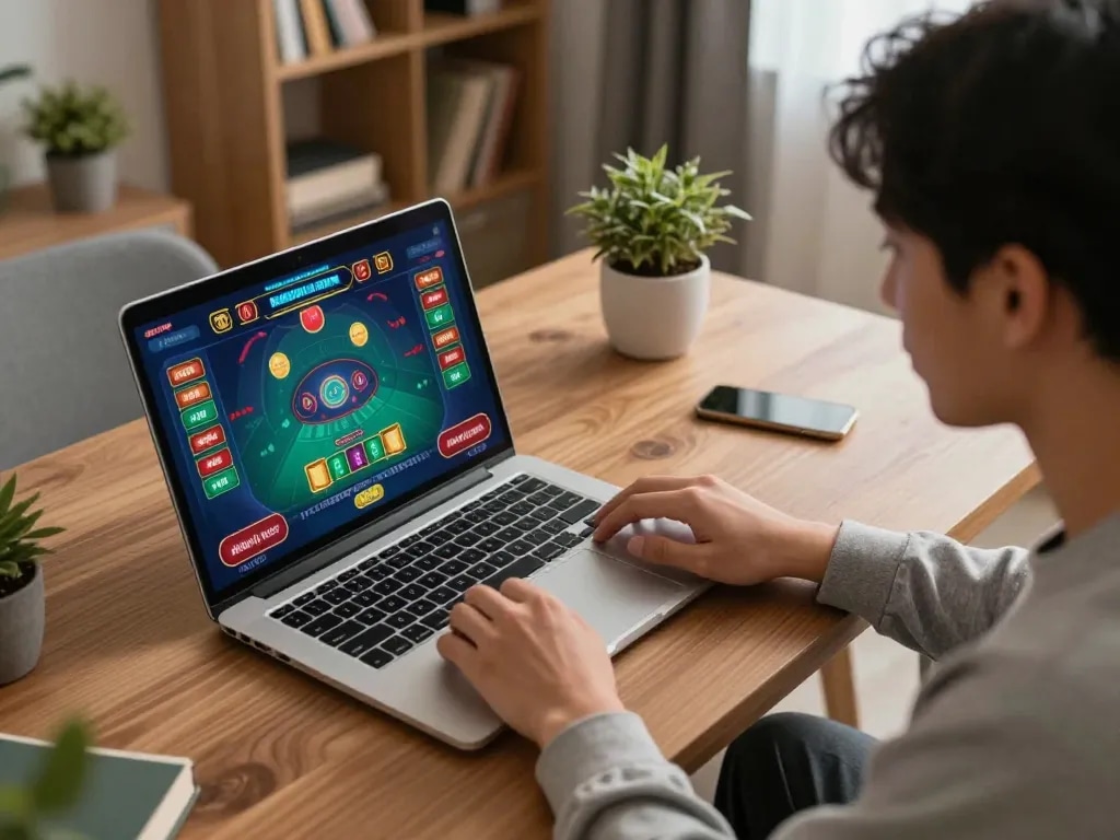 Engaging moment of online gambling showcasing Link Alternatif Asialive88 with player immersed in live casino game.