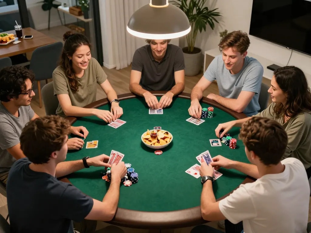 f168 players enjoying a friendly poker game with colorful chips and drinks