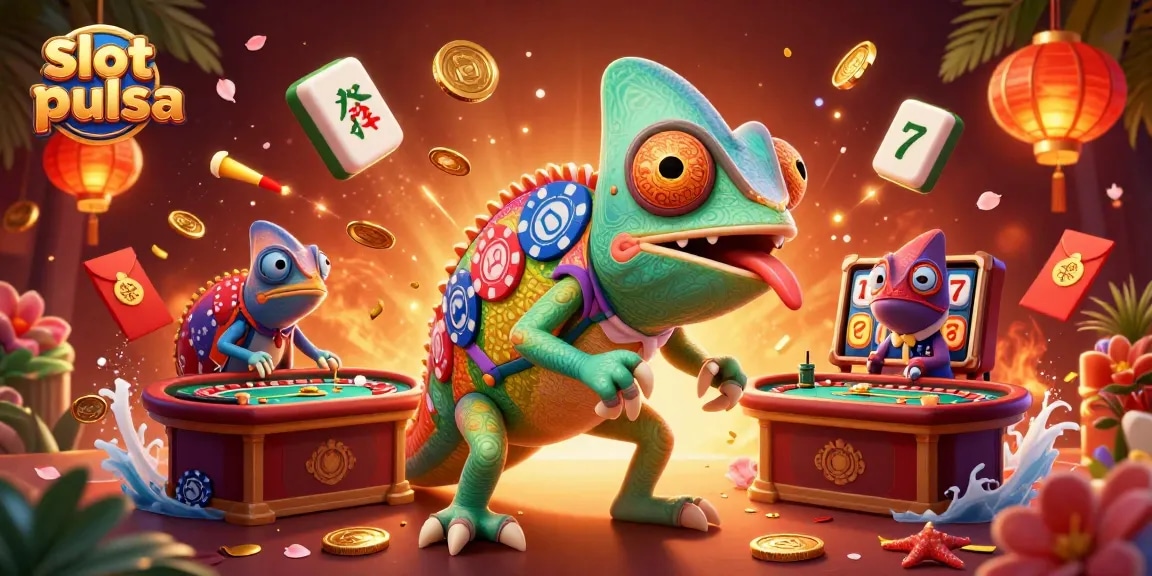 Menangkan permainan slot pulsa dengan simbol keberuntungan berhamburan di sekeliling kasino chameleon.