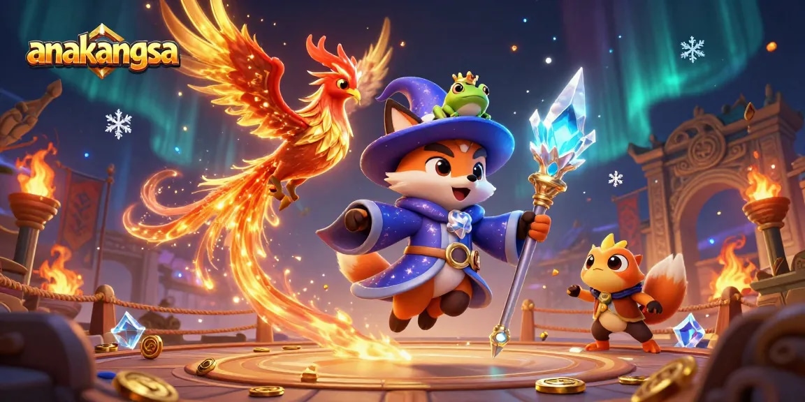 Join the exciting gaming adventure at anakangsa with mystical wizards and vibrant casino elements.