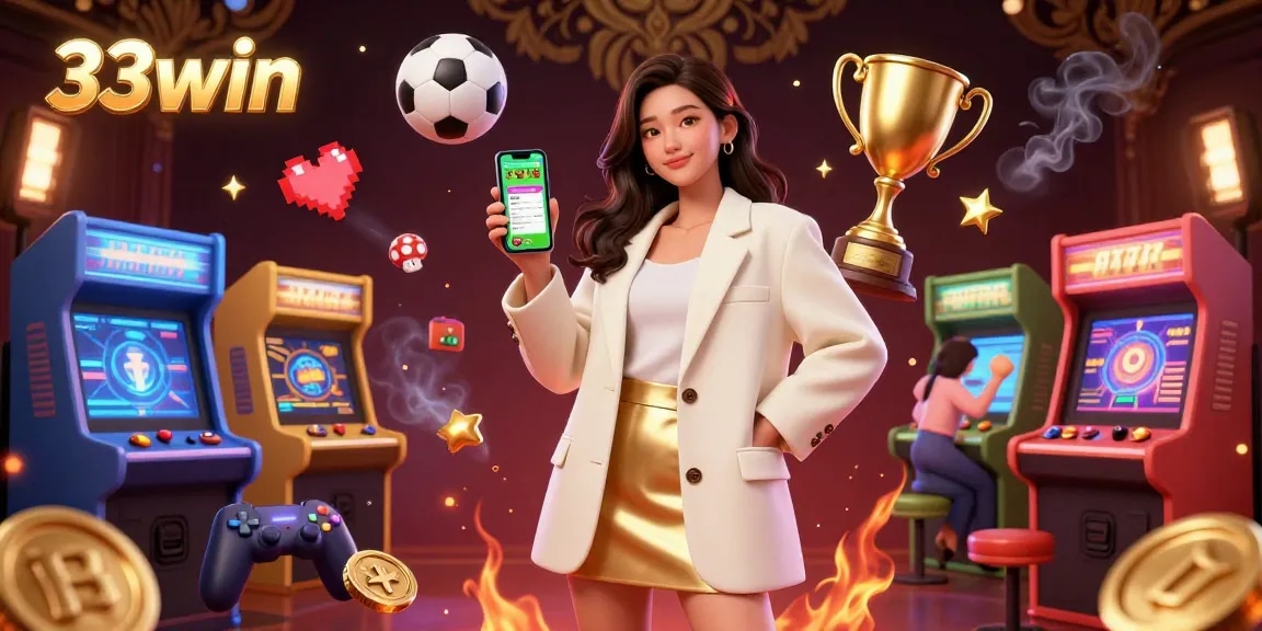 Bet on 33win with this dynamic illustration showcasing sports betting excitement and a friendly user experience.