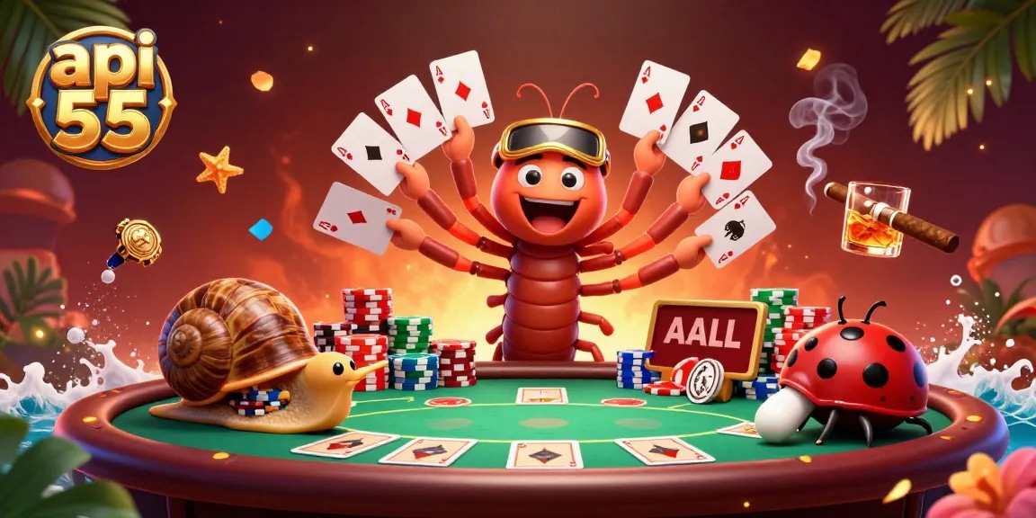 Celebrate exciting poker moments at api 55 with a thrilling millipede dealer and vibrant chip stacks.