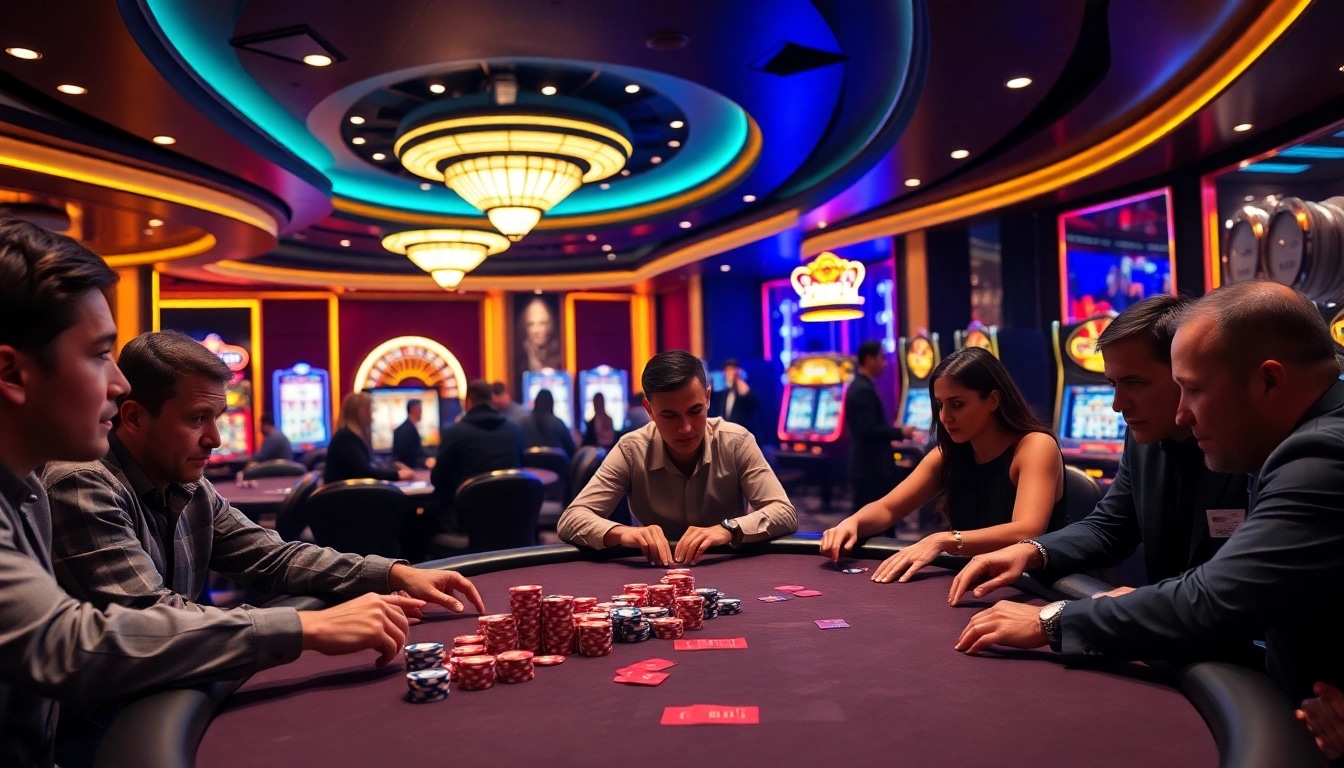 Exciting poker game in a luxurious casino setting with nohu.com branding featured prominently.
