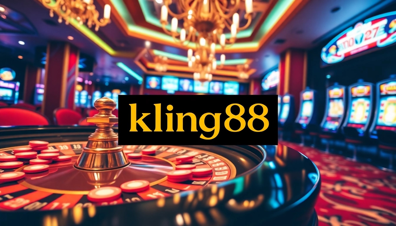 Players enjoying the excitement of king88 at a vibrant casino with roulette and slot machines.