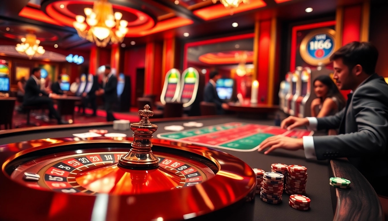 Experience the thrill of MB66 with a vibrant gaming atmosphere featuring roulette and poker.
