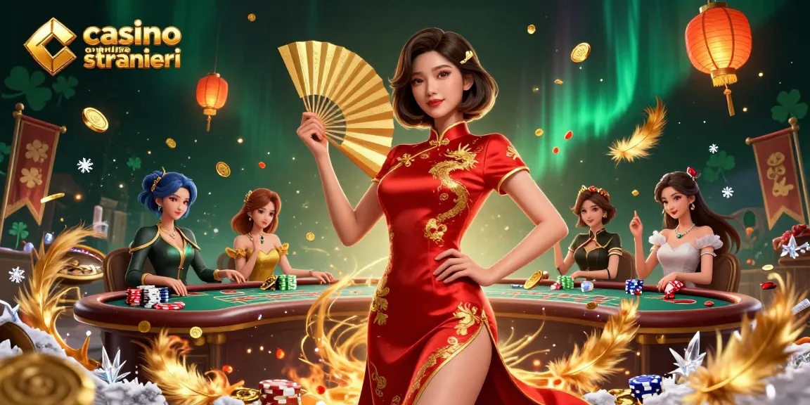 Vivi emozionanti vincite nei casino online stranieri con una scena glamour caratterizzata da giochi vivaci e dettagli dorati.