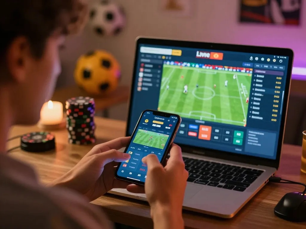Soi Kèo action captured during live sports betting on a smartphone, showcasing engagement and excitement.