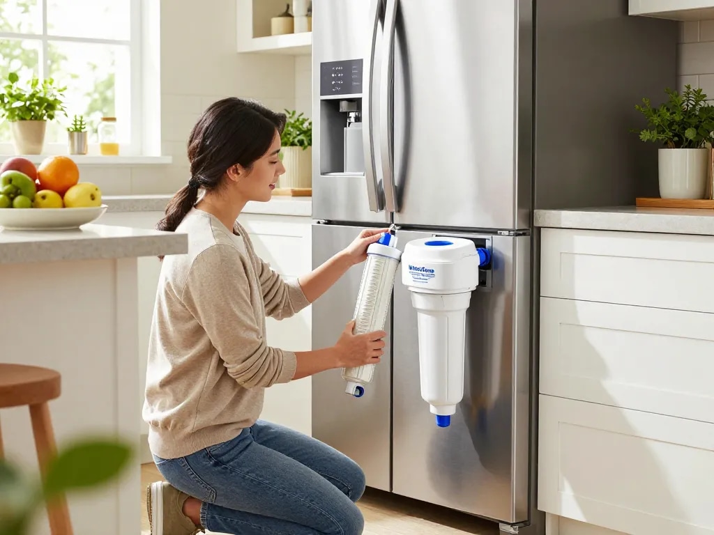 Replacing Waterdrop DA97-17376B Replacement for Samsung® HAF-QIN/EXP water filter in a bright kitchen.