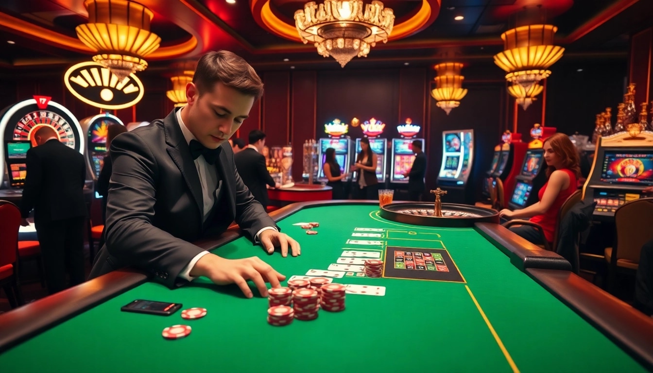 Engaging scene with a player betting on cucu 777 at a luxurious casino table.