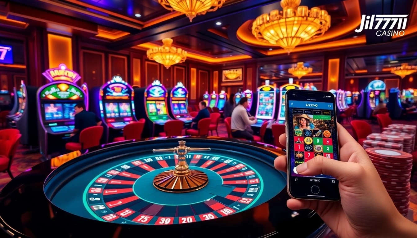 Experience the excitement of Jili777 Casino with vibrant gaming scenes and high-stakes action.