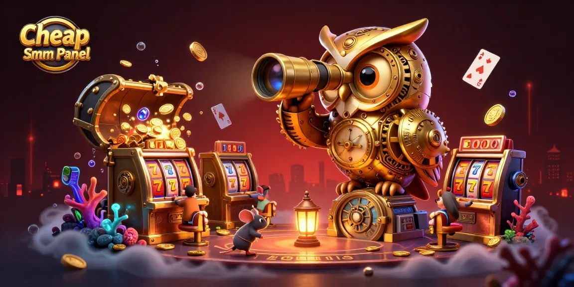 Engage with the captivating Cheap Smm Panel scene while exploring slot machines amidst whimsical characters and gold treasures.