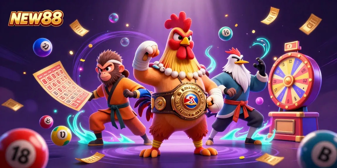 Experience winning strategies at NEW88 with vibrant characters and dynamic casino elements.