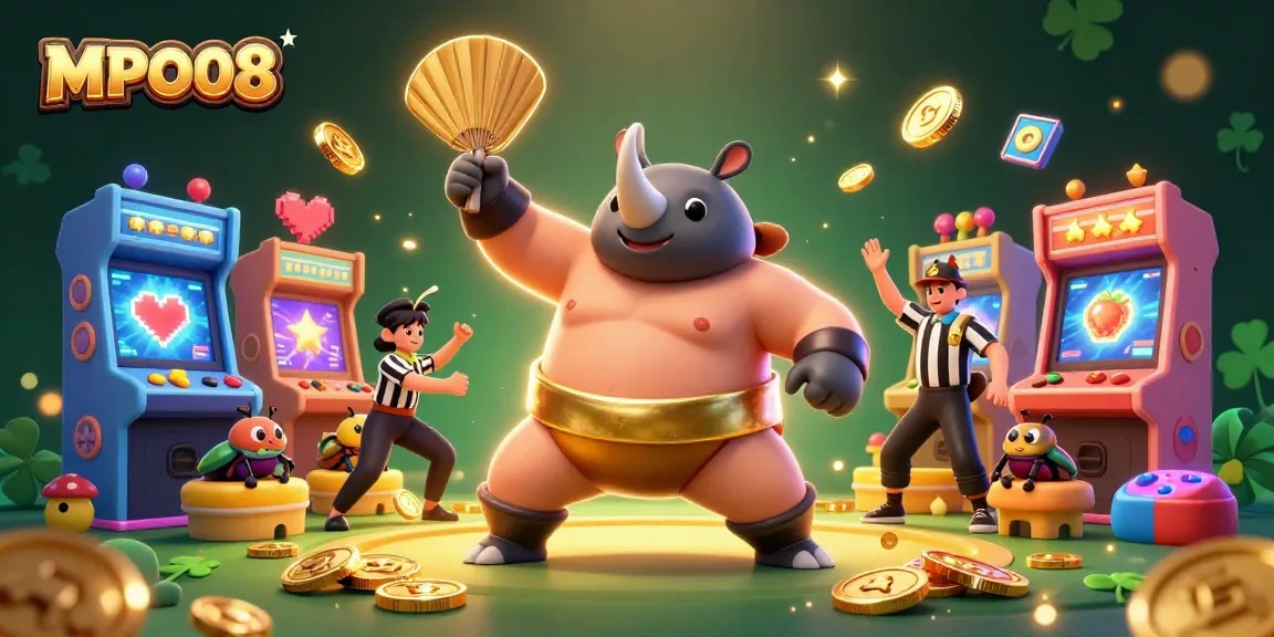 Experience thrilling gameplay with MPO08's engaging characters in a vibrant 3D casino scene.