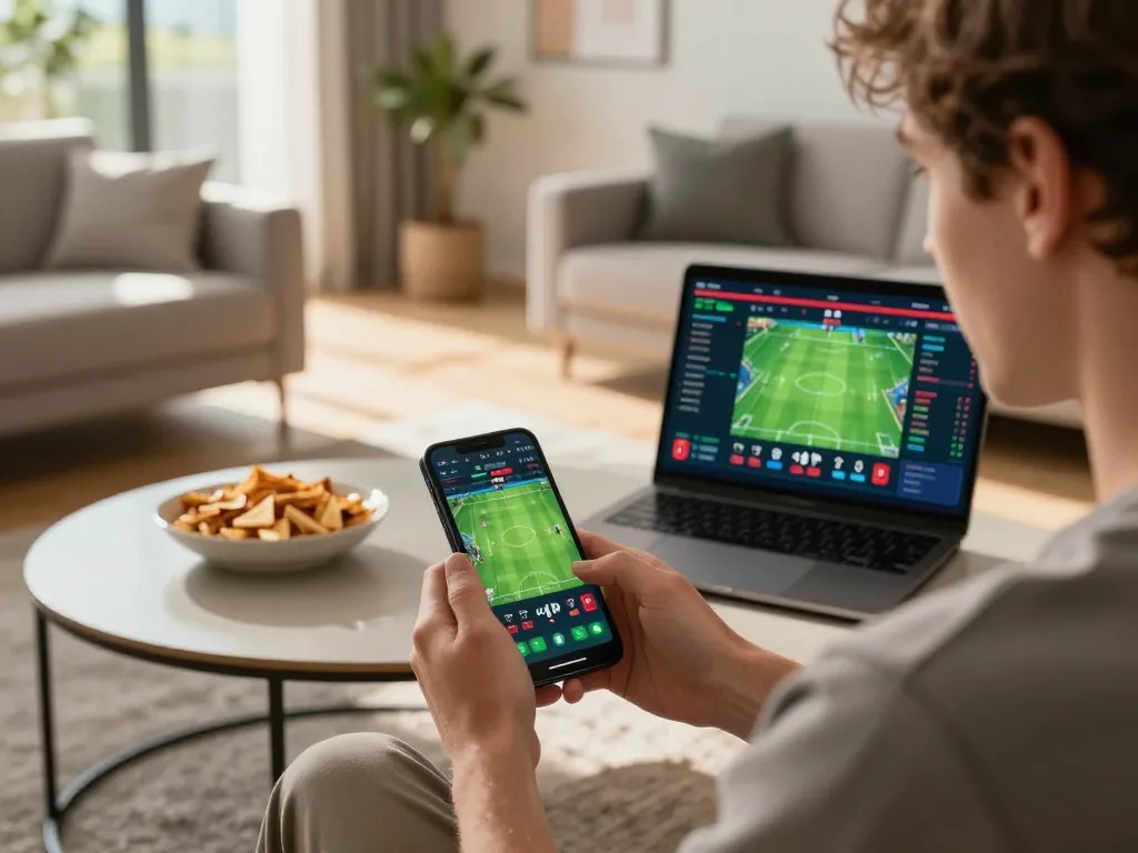 SIN88 player enjoying sports betting on mobile, engaged in thrilling online gaming experience