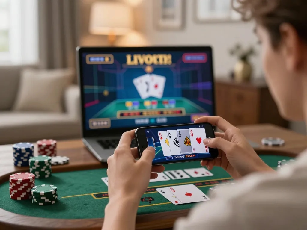 Engaging online gaming at luck8 trang chủ, showcasing a player's focus on casino games.