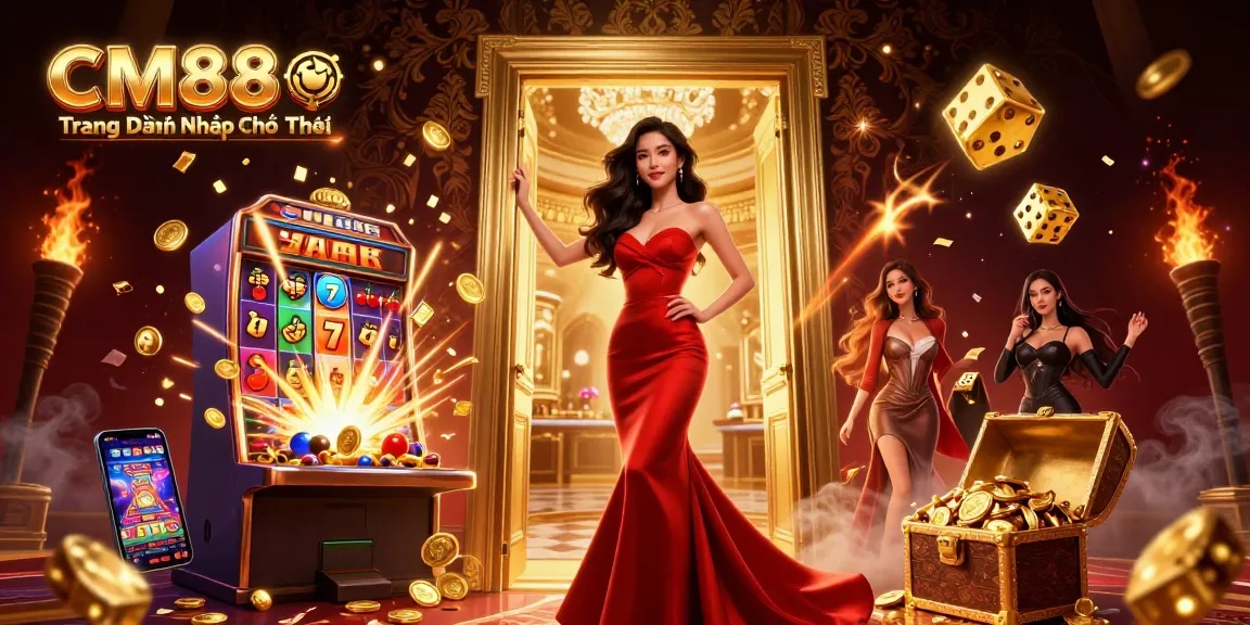 Experience thrills with CM88 ⚽️ Trang Đăng Nhập Chính Thức at a vibrant casino scene boasting jackpots and gold treasures.