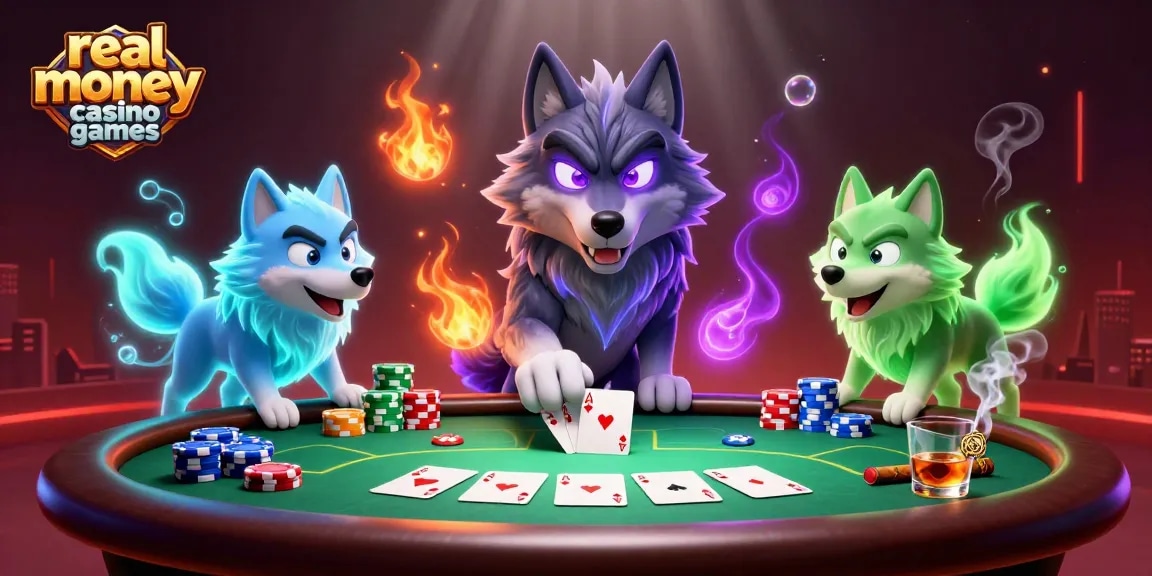 Engage in real money casino games with a mystical wolf pack unleashing poker excitement.