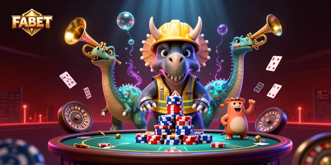 FABET brings players excitement with a dynamic casino scene featuring vibrant characters and gaming elements.