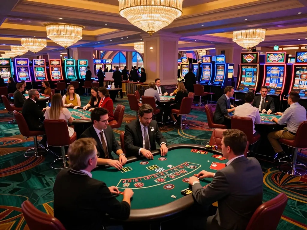Engaging players at kp88 blackjack table in a vibrant casino atmosphere