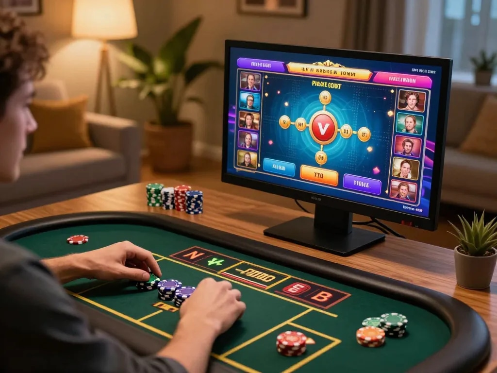 Engaging with 23win online casino game on a desktop setup, showcasing vibrant gameplay and strategic betting.
