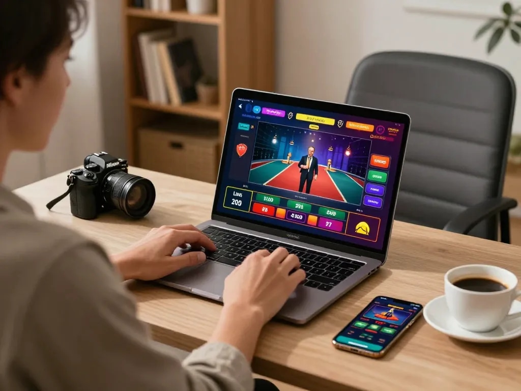 Engaging gaming moment at GA88 online casino with a player using laptop app.