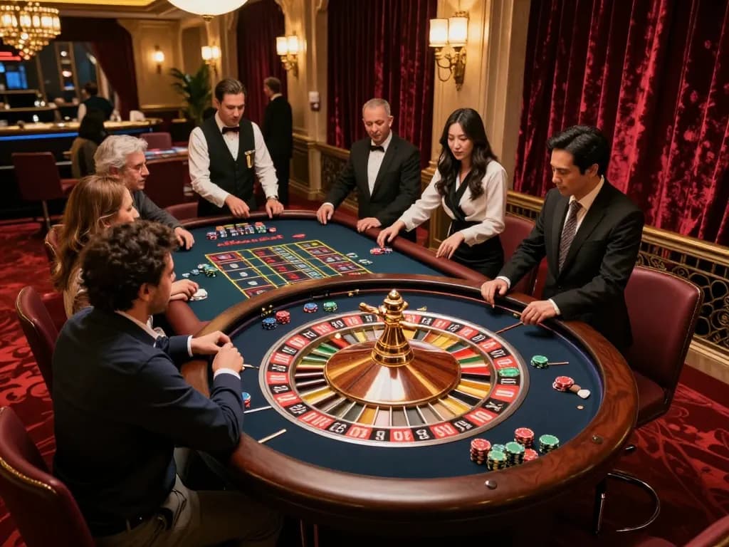 Engage in thrilling roulette gameplay at CO88 casino with players and vibrant chips.