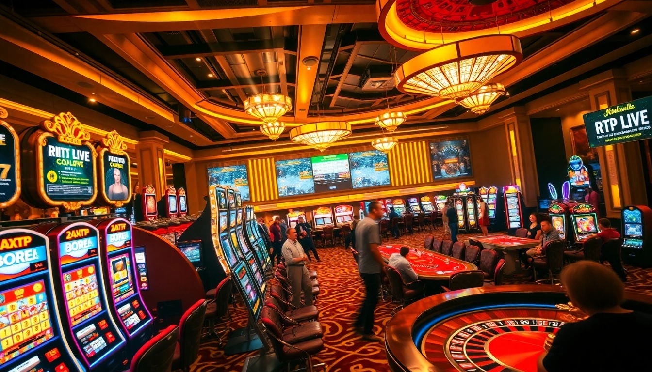Experience RTP Live insights on a vibrant casino floor with players engaging in thrilling slot and table games.
