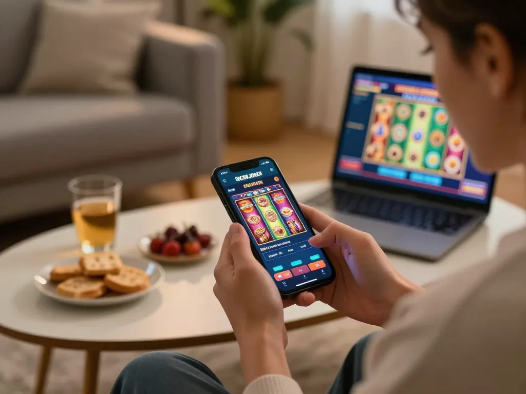 IDC88JOKER app engaging players with exciting slot gameplay and a cozy home setting