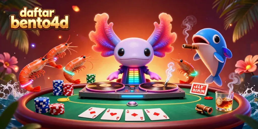 Experience fun at the poker table with daftar bento4d featuring vibrant underwater characters.