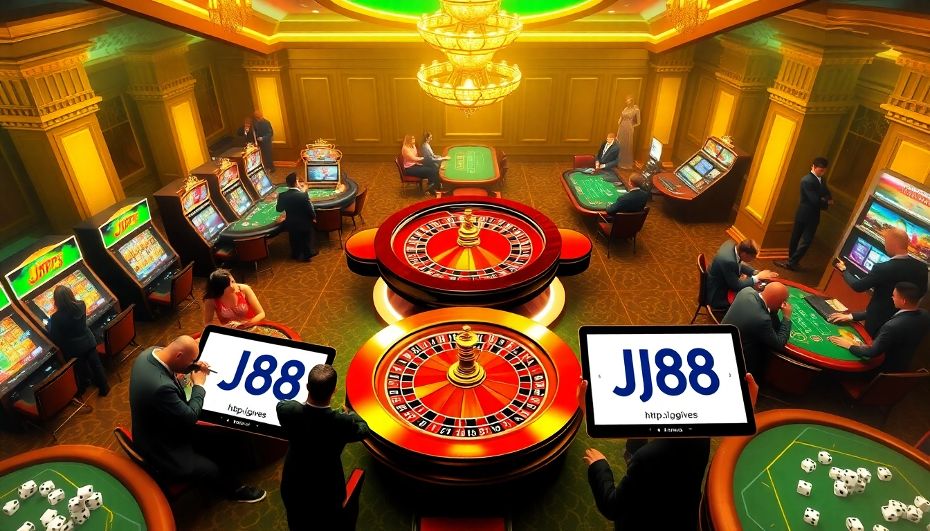 Players enjoying diverse games at the luxurious casino, showcasing https://j88.gives/ exciting betting experiences.