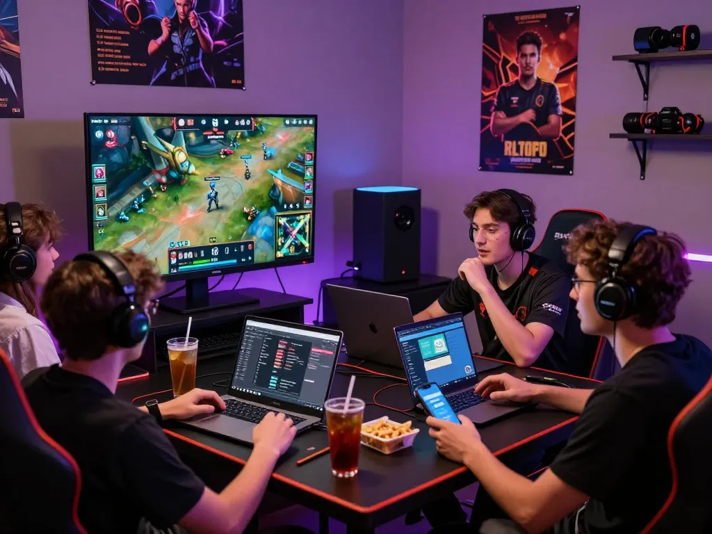 Exciting esports betting scene at home with friends placing bets using the guide on https://gglbetsg.org/gglbet-sg/singapore-esports-betting-guide/ while watching a match.