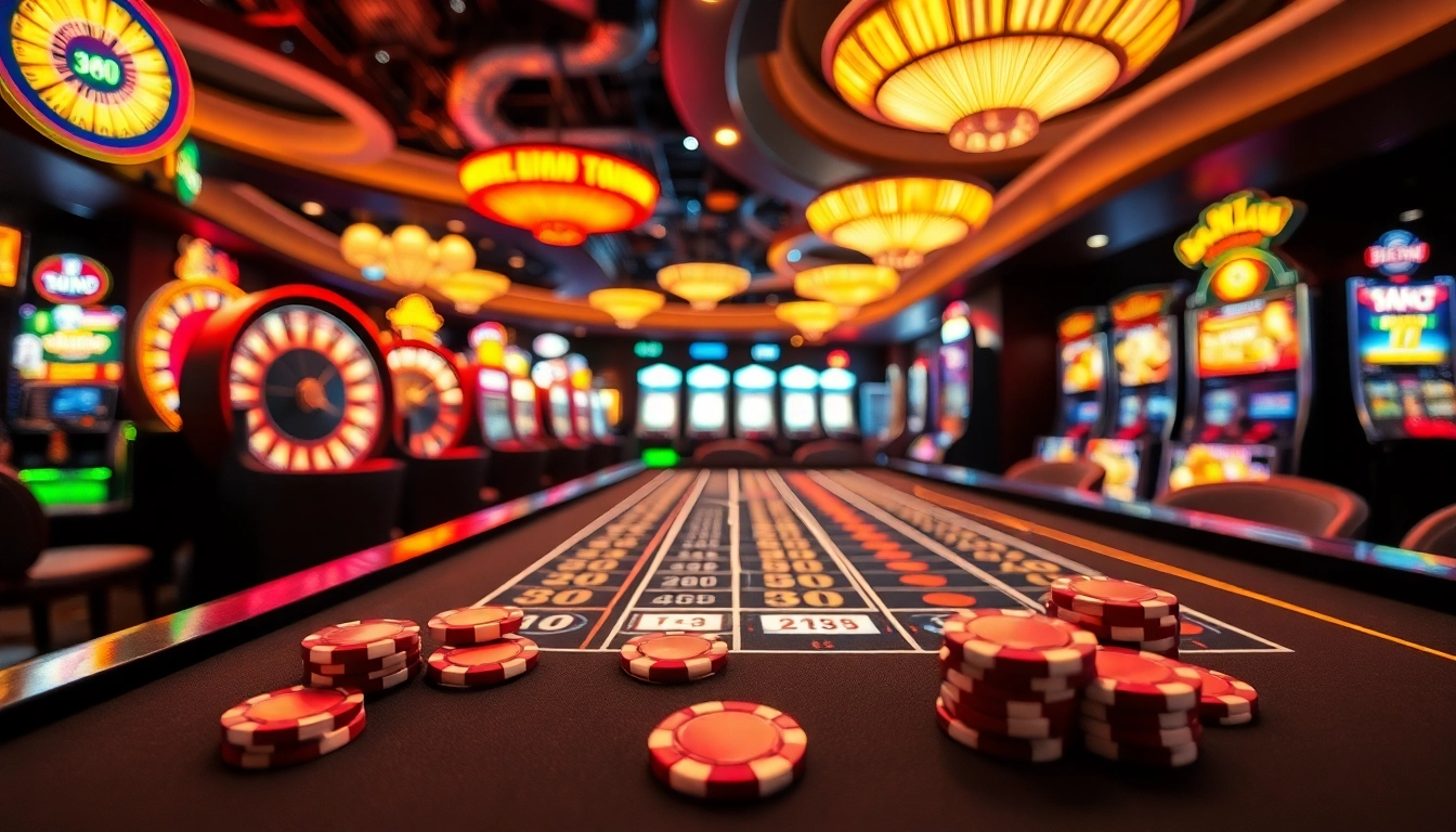 Experience the excitement of y3娱乐 at a lively casino gaming table filled with colorful chips and cards.