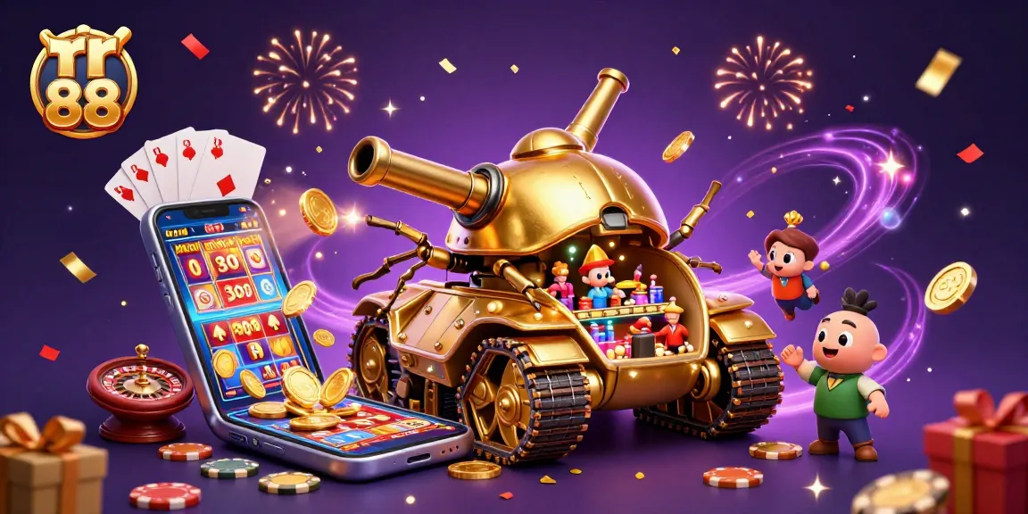 Experience the excitement of rr 88 with a vibrant 3D casino scene featuring golden coins and game elements.