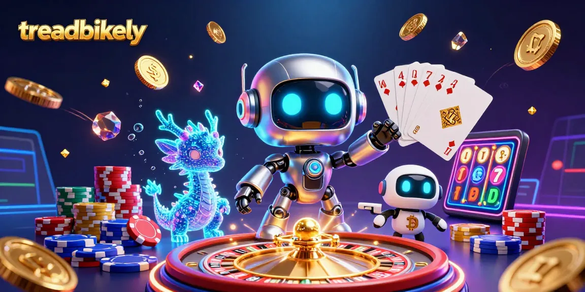 Engage in the exciting world of treadbikely with vibrant 3D casino action featuring robots and poker elements.