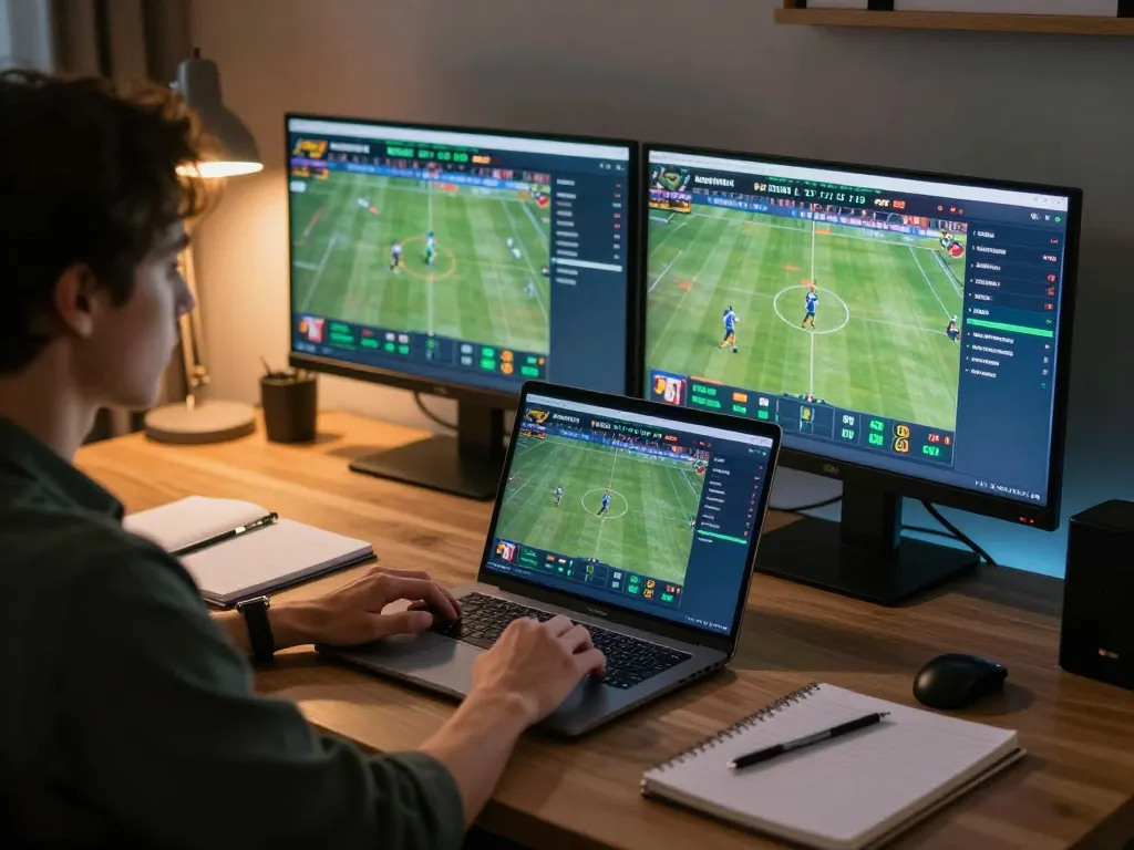 Player engaging in sports betting on LV88 while analyzing strategies at home.